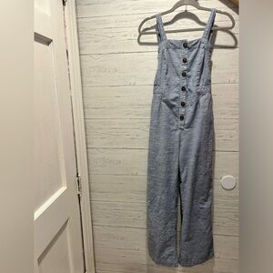 JAPNA Women's Size M Romper Jumpsuit Blue Striped Flare Leg 100% Cotton Casual